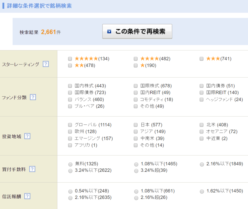 SBI証券,スクリーニング,投資信託